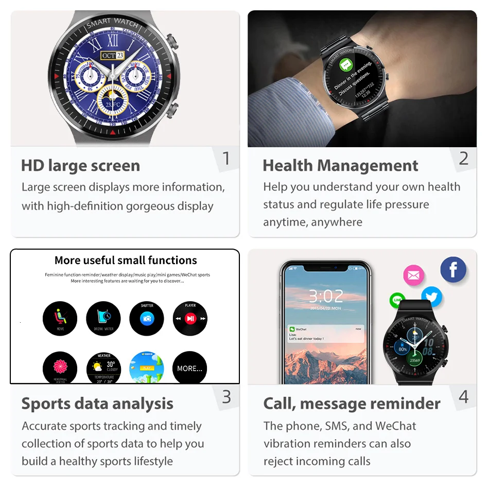 Xiaomi Bluetooth Nou Apel Inteligent Ceas Barbati Sport Fitness Tracker Tensiunii Arteriale Monitor Full Touch IP67 rezistent la apa Smartwatch