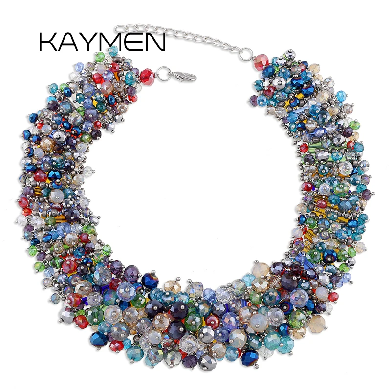 KAYMEN Vânzare Fierbinte Plin de Cristale Handmade Colier Statement pentru Femei Unice Excelent Epocă Cravată Colier Indesata 7 Culori